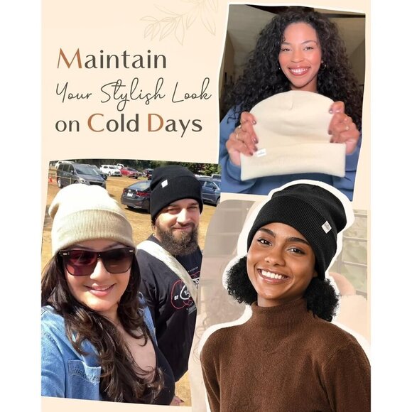 ✨Yanibest Women Black Satin Lined Knit Beanie Silk Soft Slouchy Warm Cuffed Hat - Picture 5 of 6